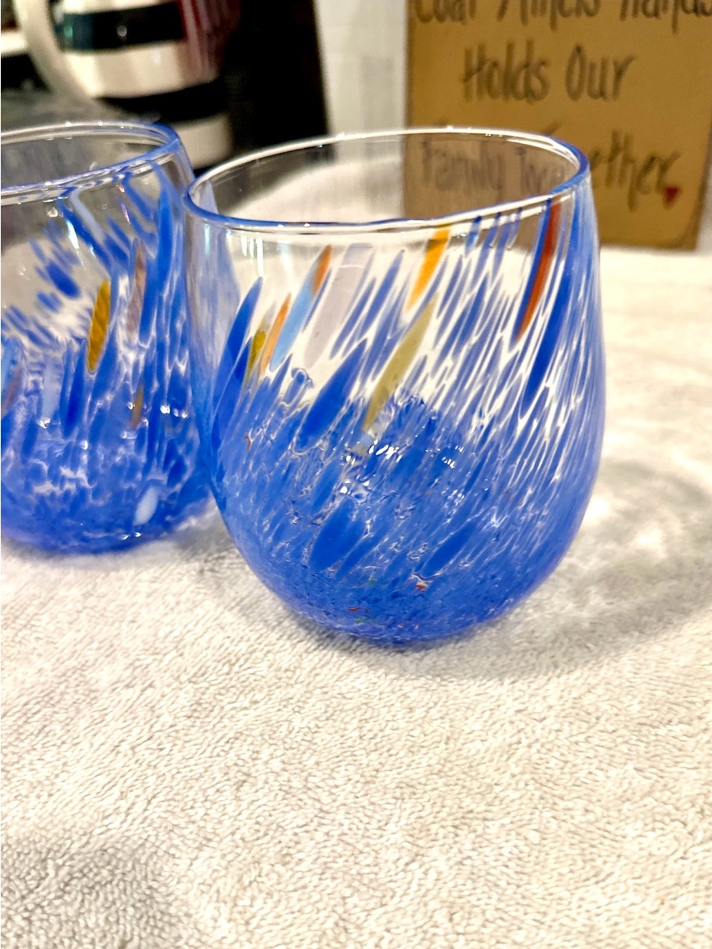 Stunning hand blown hand painted wine glasses set of 2